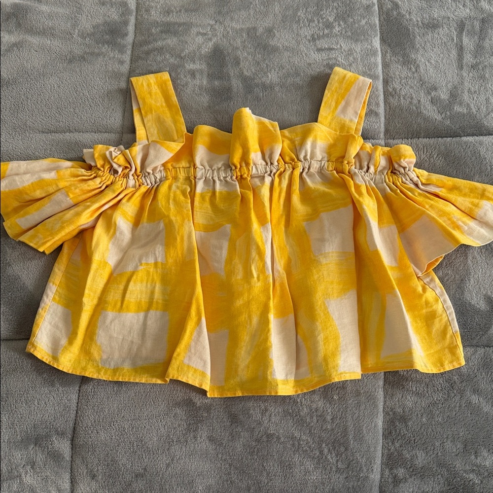 WHIT Yellow and Cream Cropped Top